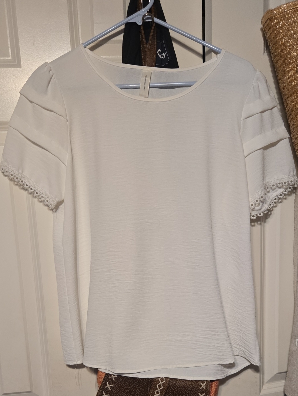 Together White Short Sleeve Eyelet Trim Blouse NWOT